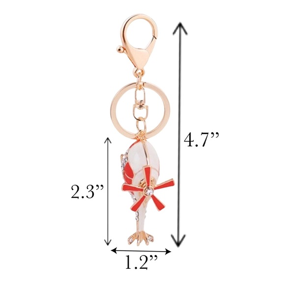 Whimsical Red and White Crystal Helicopter Keychain Charm - Picture 16 of 16